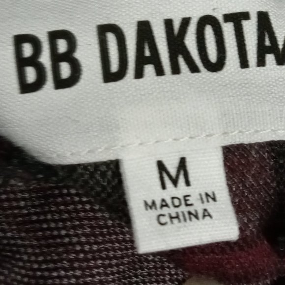 BB Dakota red plaid open front shawl collar shaket jacket boho meets grunge szM - Picture 3 of 5